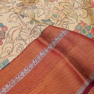 Kanchipuram Silk Printed Cream Saree