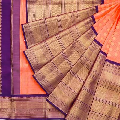 Kanchipuram Silk Checks And butta Pastel Orange Saree/5075632_1.jpg