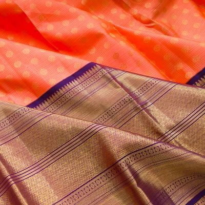 Kanchipuram Silk Checks And butta Pastel Orange Saree