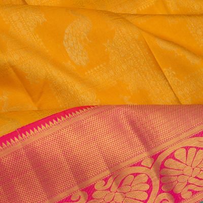 Kanchipuram Silk Checks And Butta Yellow Saree