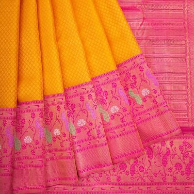 Kanchipuram Silk Brocade Mustard Yellow Saree
