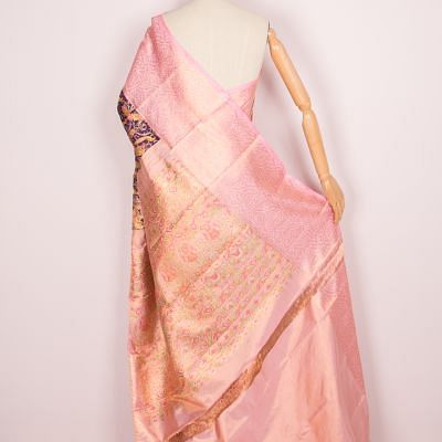 Kanchipuram Silk Tissue Jaal Purple Saree