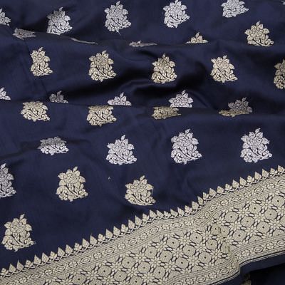 Banarasi Silk Kadwa Butta Dark Blue Saree
