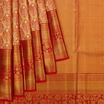 Kanchipuram Silk Tissue Brocade Red Saree