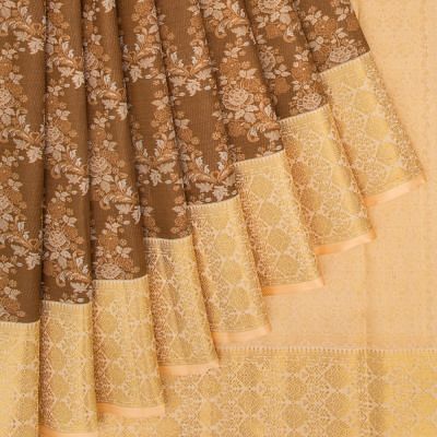 Kanchipuram Silk Brocade Snuff Brown Saree