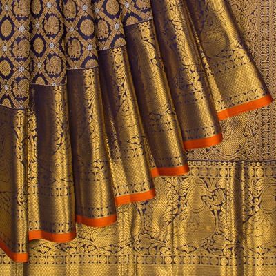 Kanchipuram Silk Brocade Dark Blue Saree