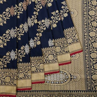 Banarasi Silk Kadwa Jaal Midnight Blue Saree