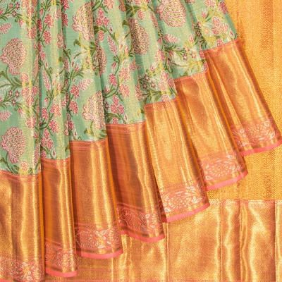 Kanchipuram Silk Tissue Jaal Pastel Green Saree