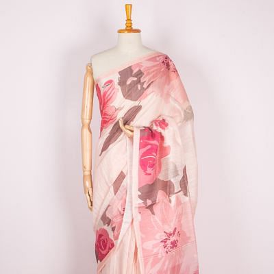 Matka Silk Floral Printed Peach Saree