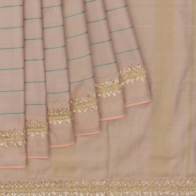 Kanchipuram Silk Horizontal Lines Baby Pink Saree With Zardosi Work