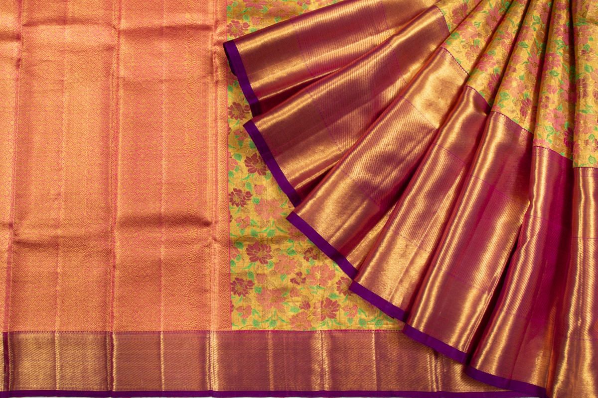 Kanchipuram Silk Tissue Jaal Gold Saree