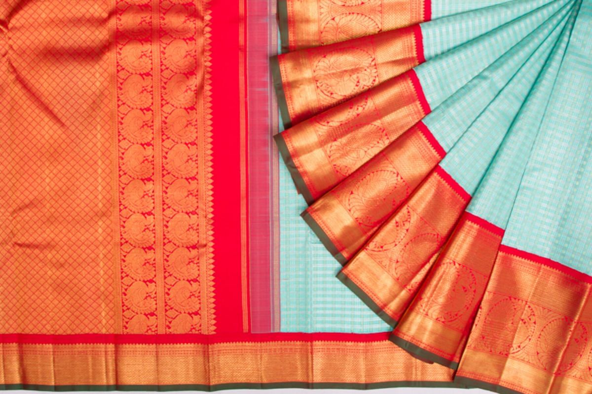 Kanchipuram Silk Checks And Butta Sky Blue Saree/4926062_2.jpg