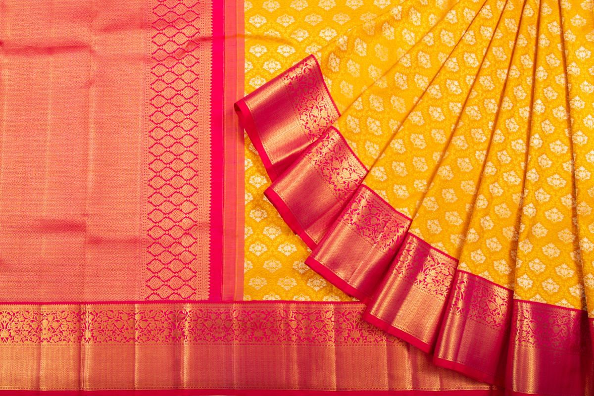 Kanchipuram Silk Brocade Yellow Saree