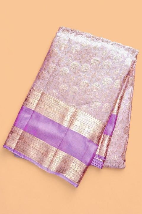 Pure soft silk saree pastel shade of beige and lavender shade with sil –  Prashanti Sarees