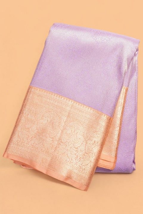 Silver Cream and light Pink kanchipuram silk saree with blouse – Threads