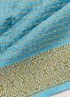 Georgette Crepe Checks Sky Blue Saree With Kalamkari Pallu