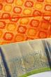 Kanchipuram Silk Criss Cross Checks And Butta Mustard Yellow And Orange Saree