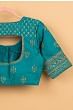 Raw Silk Readymade Padded Teal Blue Blouse Size 36