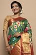 Soft Silk Jacquard And Floral Printed Green Saree