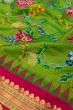 Kota Silk Embroidery Jaal Parrot Green Saree With Kanchi Border