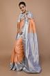 Gadwal Linen Checks And Butta Pastel Orange Saree