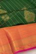 Kanchipuram Silk Checks And Butta Dark Green Saree