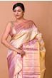 Kanchipuram Silk Tissue Criss Criss Checks And Butta Cream Saree