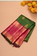 Kanchipuram Silk Checks And Butta Dark Green Saree