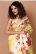 Kanchipuram Silk Brocade And Floral Printed Lemon Yellow Saree