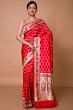 Banarasi Silk Criss Cross Checks Red Saree