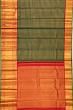 Kanchipuram Silk Horizontal Lines Bottle Green Saree