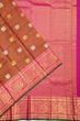 Kanchipuram Silk Checks And Butta Brown Saree