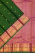 Kanchipuram Silk Checks And Butta Dark Green Saree