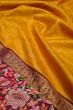 Kanchipuram Silk Checks Mustard Yellow Saree With Embroidery Border