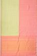 Kanchipuram Silk Half And Half Checks And Horizontal Lines Pastel Green And Pink Saree