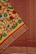 Kanchipuram Silk Hand Painted Kalamkari Yellow Saree