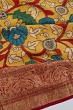 Kanchipuram Silk Hand Painted Kalamkari Yellow Saree