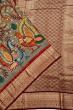 Kanchipuram Silk Hand Painted Kalamkari Grey Saree