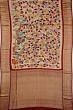 Kanchipuram Silk Hand Painted Kalamkari Beige Saree