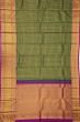 Kanchipuram Silk Checks And Butta Bottle Green Saree