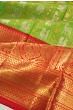 Kanchipuram Silk Tissue Vertical Lines And Butta Parrot Green Saree