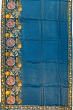 Organza Horizontal Lines Blue Saree With Embroidery And Scallop Border