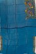 Organza Horizontal Lines Blue Saree With Embroidery And Scallop Border