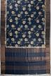 Tussar Floral Printed And Butta Dark Blue Saree