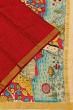 Georgette Crepe Checks Red Saree With Kalamkari Pallu