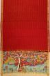 Georgette Crepe Checks Red Saree With Kalamkari Pallu