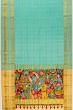 Georgette Crepe Checks Sky Blue Saree With Kalamkari Pallu