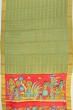 Georgette Crepe Checks Pista Green Saree With Kalamkari Pallu