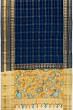 Georgette Crepe Checks Dark Blue Saree With Kalamkari Pallu