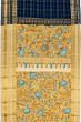 Georgette Crepe Checks Dark Blue Saree With Kalamkari Pallu